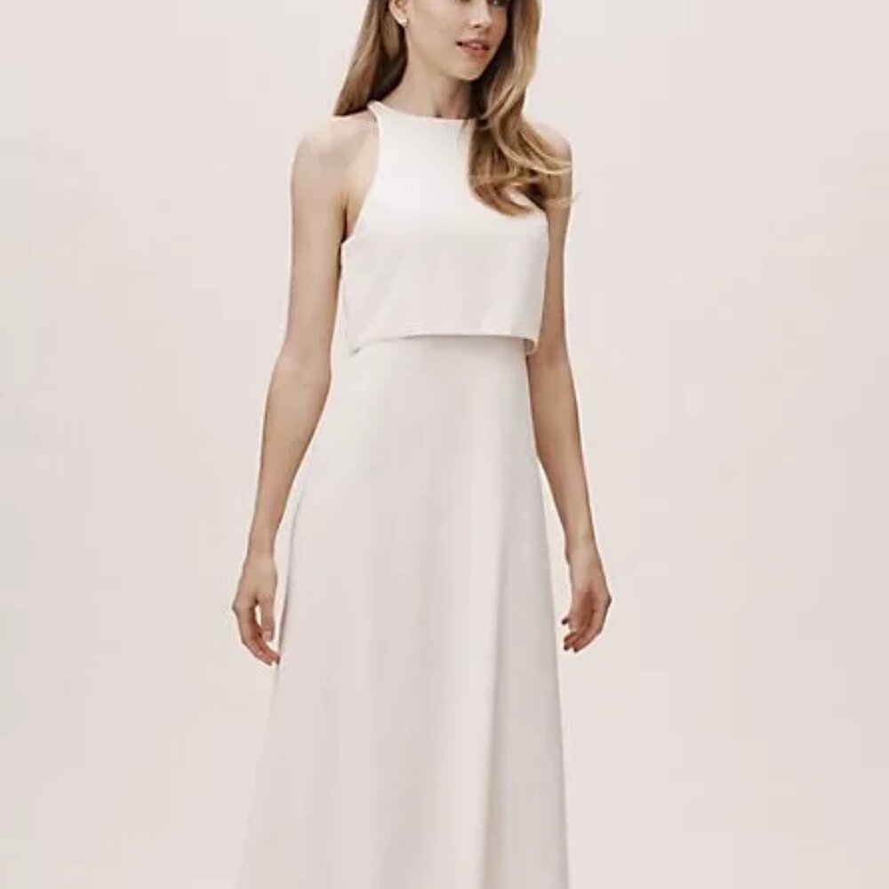 NWT Jill Stuart Iva Crepe Ivory Halter Maxi Gown for Brides Size 8